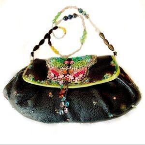 Mary Frances black leather bag /crystal butterfly